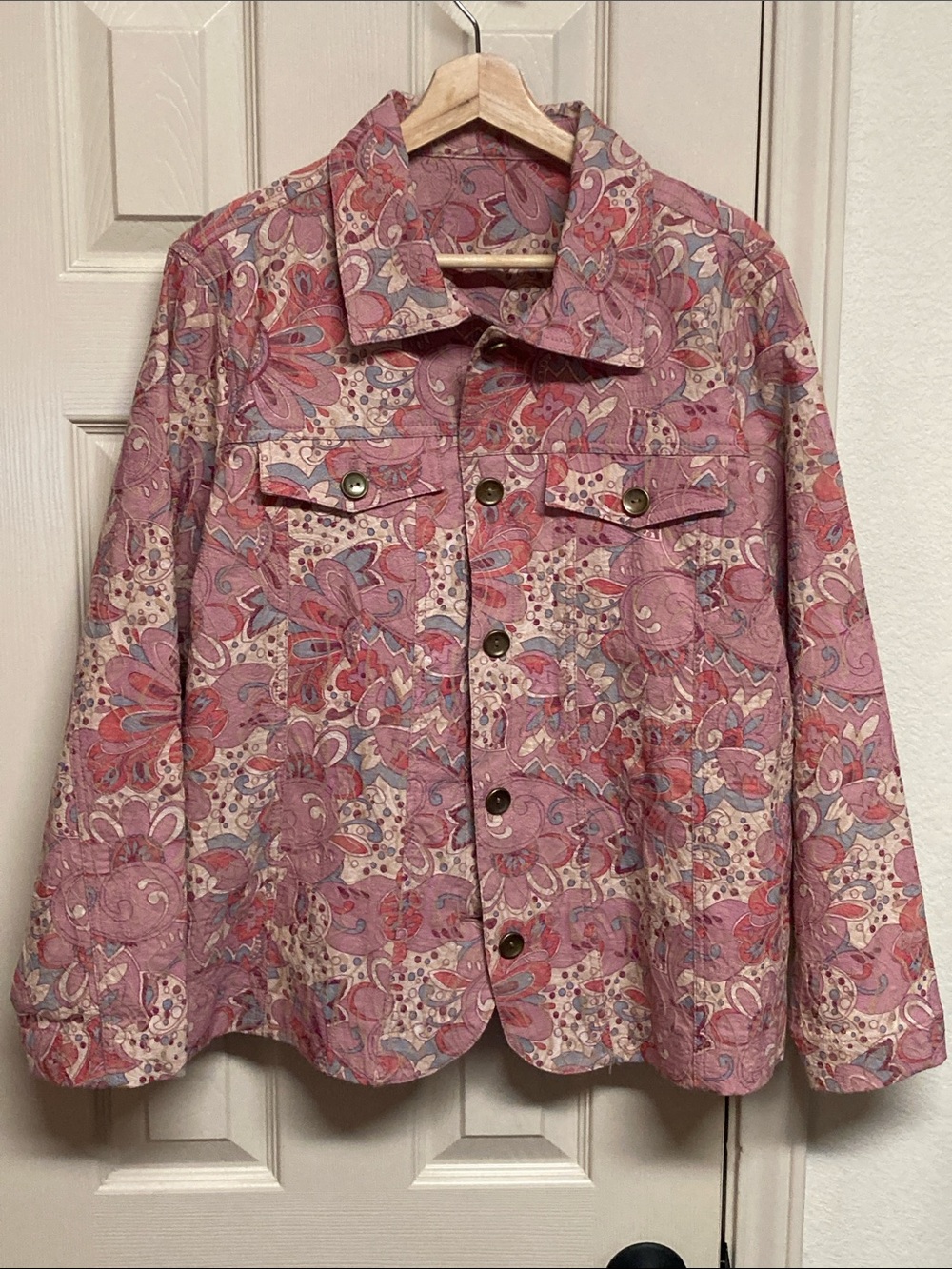 Analogy Embroidered Pastel Paisley Floral Buttoned Jacket Cotton Blend Boho